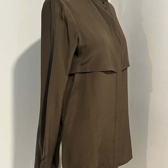 VINCE 100% Silk Tunic Top Women's SMALL Olive Green/Brown L/S Slipover $165 - Picture 3 of 7